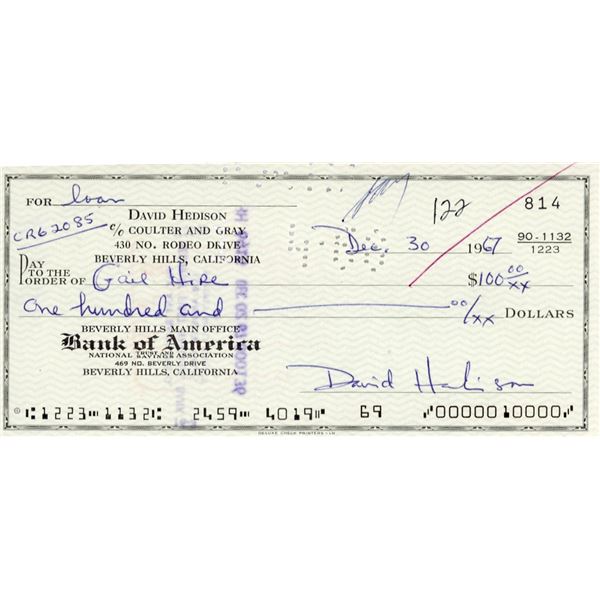 David Hedison signed check