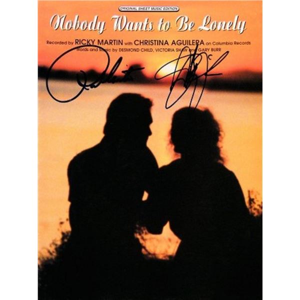 Christina Aguilera and Ricky Martin signed sheet music