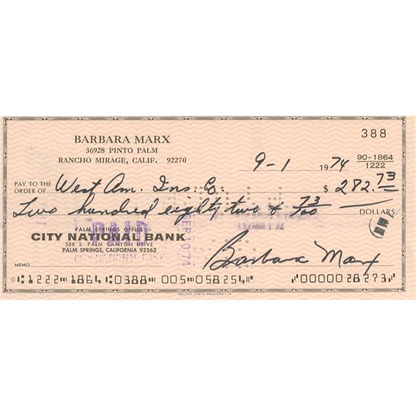 Barbara Marx signed check