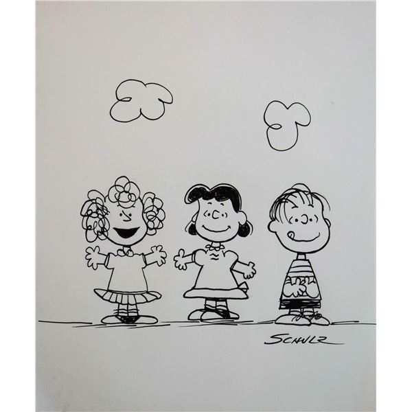 Peanuts Charles Schulz signed cartoon sketch