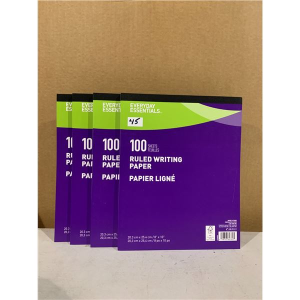 Lot of 4 Everyday Essentials 100 Sheets Ruled Writing Paper Books