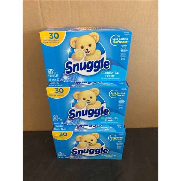 Lot of 3 Snuggle Cuddle-Up Fresh Dryer Sheets - 120 Sheets