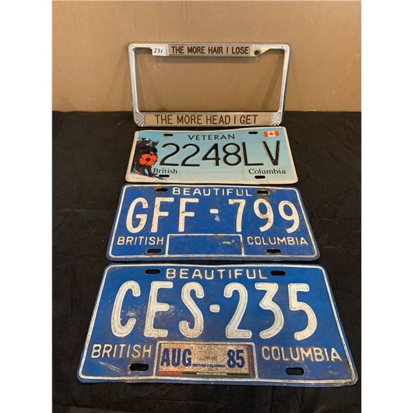 Lot of 3 License Plates and Hilarious Frame