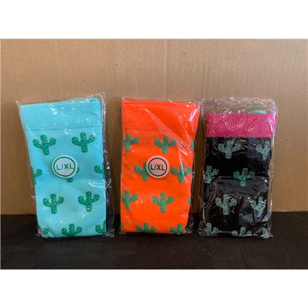 Lot of 3 Bright Cactus Socks - L/XL