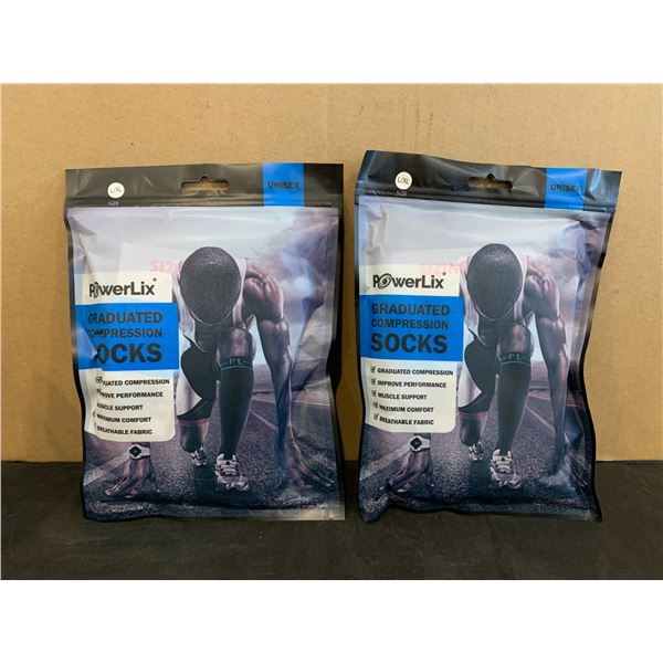 Lot of 2 PowerLix Graduated Compression Socks - L/XL - Knee High Stocking