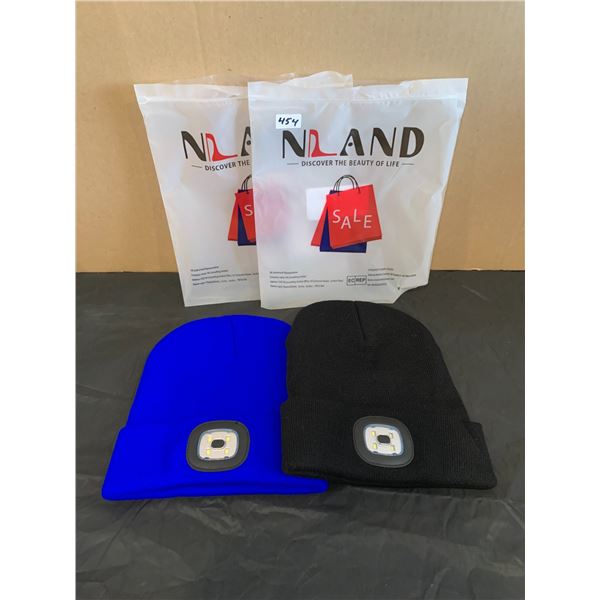 Lot of 2 NLAND Unisex LED Beanie Toque - Blue and Black