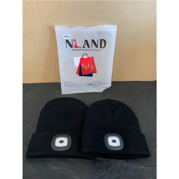 Lot of 2 NLAND Unisex LED Beanie Toque - Both Black