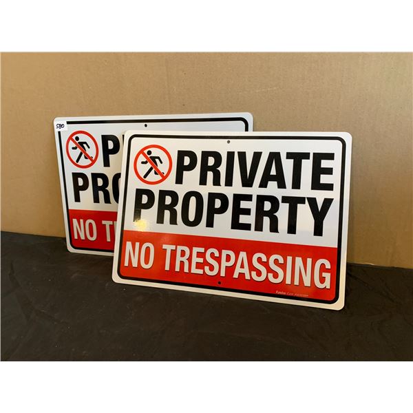 2 x Aluminum Private Property - No Trespassing Signs