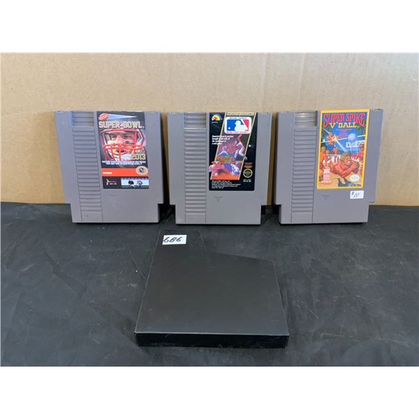 Lot Of 3 NES Games - Super Spike V'Ball - MLB Baseball - Tecmo Super Bowl