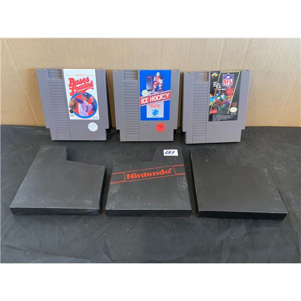 Lot Of 3 NES Games - Ice Hockey - Bases Loaded - NFL Powerplay