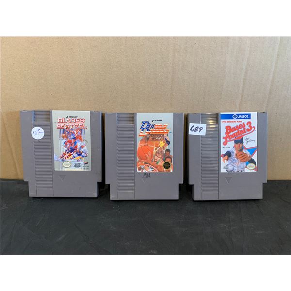 Lot Of 3 NES Games - Bases Loaded 3 - Double Dribble - Blades Of Steel