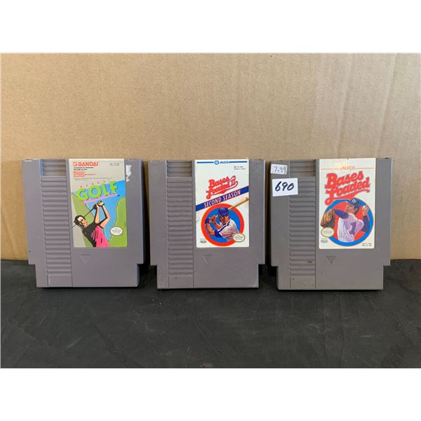 Lot Of 3 NES Games - Bases Loaded - Bases Loaded 2 - Pebble Beach Golf