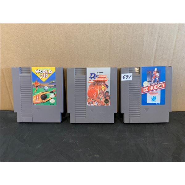 Lot Of 3 NES Games - Ice Hockey - Double Dribble - Nintendo World Cup