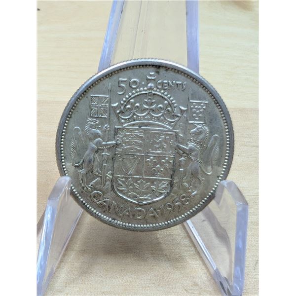 Lot 140-1) Canadian silver 50c 1958