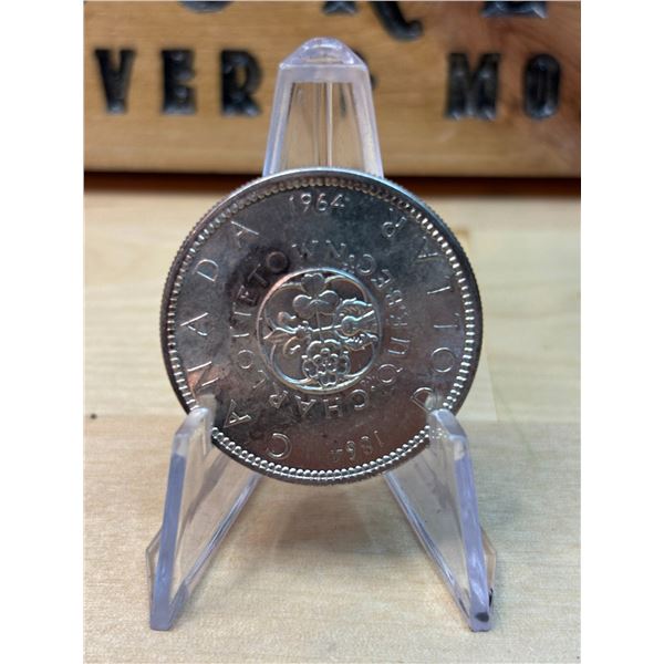 Lot 85-1) 1 Canadian silver Dollar 1964