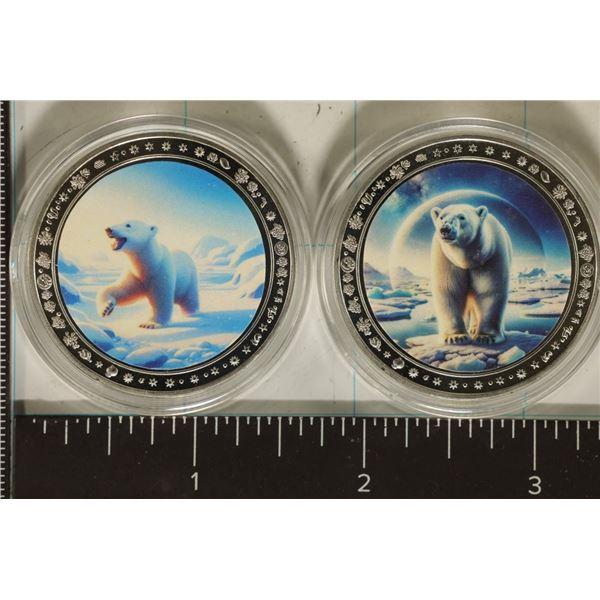 2-1 OZ. SILVER PLATED COLORIZED POLAR BEAR COINS N