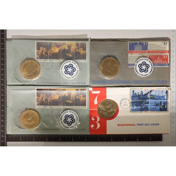 4 US 1ST DAY COVERS WITH MEDALS: 1973, 1974 AND