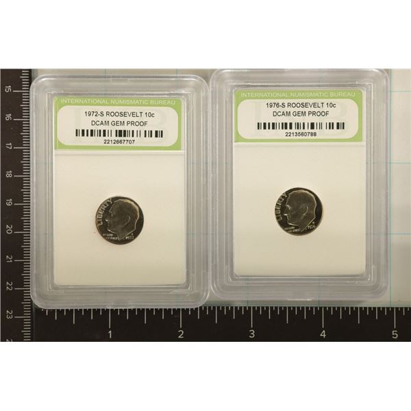 4 GEM PROOF ROOSEVELT DIMES: 1972-S, 76-S,