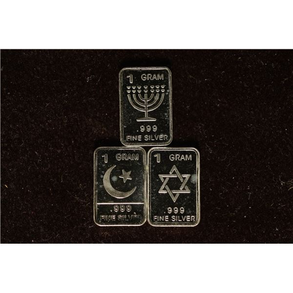 3-1 GRAM .999 SILVER PROOF INGOTS: MENORAH, STAR