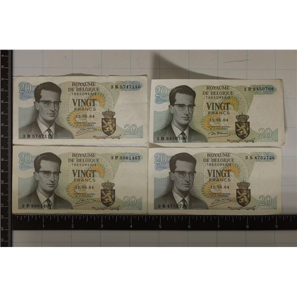 4-1964 BELGIUM 20 FRANCS BILLS