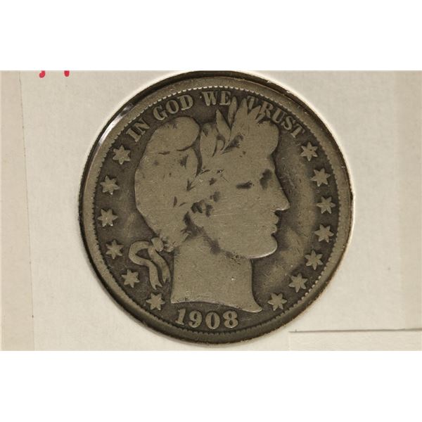 1908-0 SILVER BARBER HALF DOLLAR