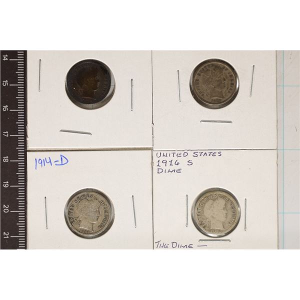 1908, 12, 14-D & 1916-S SILVER BARBER DIMES