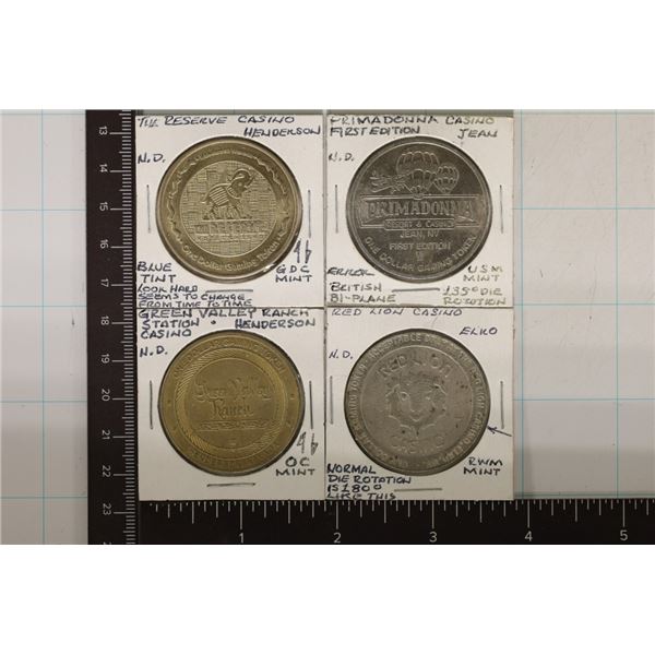 4 METAL $1 CASINO GAMING TOKENS: THE RESERVE