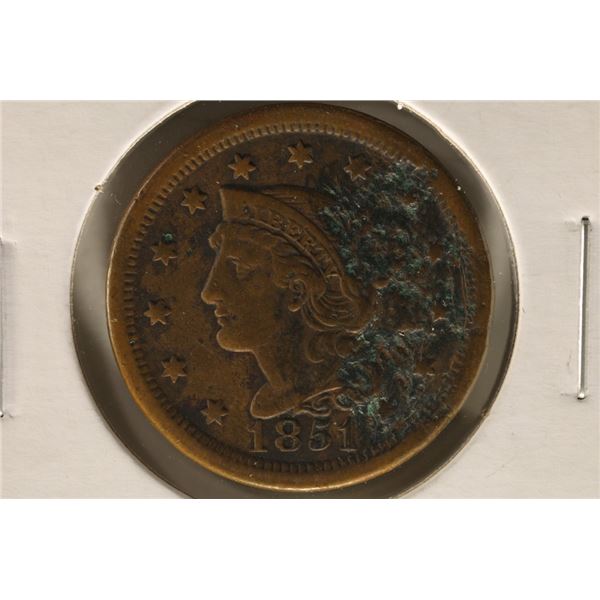 1851 US LARGE CENT ENVIRONMENTAL DAMAGE OBVERSE