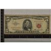 Image 1 : 1963 US $5 RED SEAL NOTE WITH INK # ON LEFT OBV