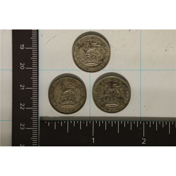 1926 & 2-1927 GREAT BRITAIN SILVER 6 PENCE .1365