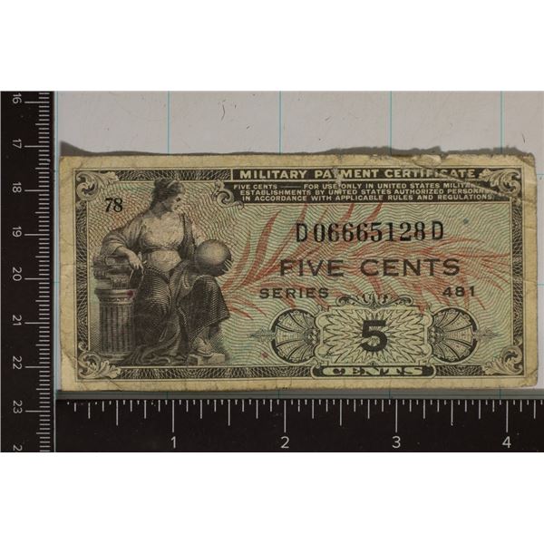 SERIES 481 US 5 CENT MILITARY PAYMENT CERTIFICATE