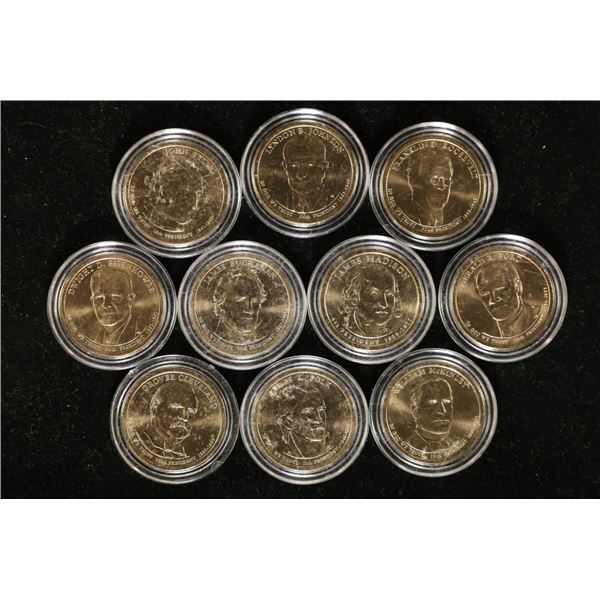 10 PRESIDENTIAL DOLLARS UNC IN HARD PLASTIC