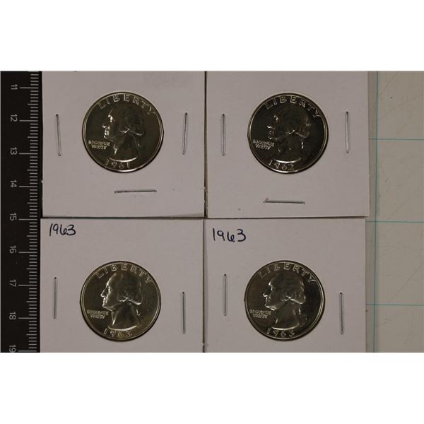1961, 1962 & 2-1963 WASHINGTON SILVER QUARTERS