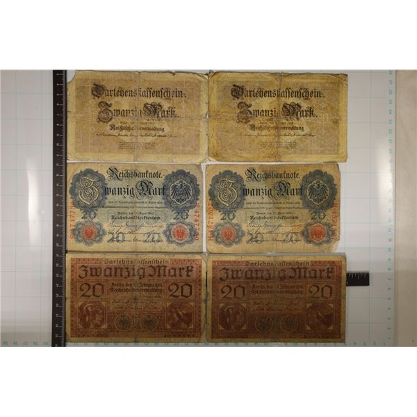 2-1910, 2-1914 & 2-1918 GERMAN 20 MARK BILLS