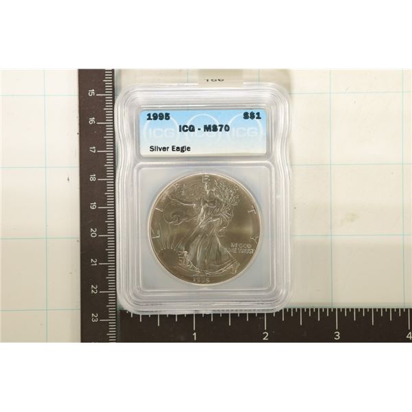 1995 AMERICAN SILVER EAGLE ICG MS70 1 OZ. SILVER