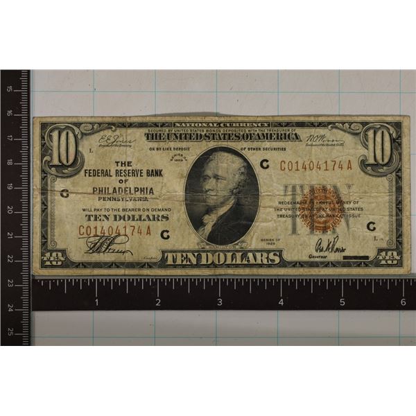 1929 US $10 BANK OF PHILADELPHIA NATIONAL CURRENCY