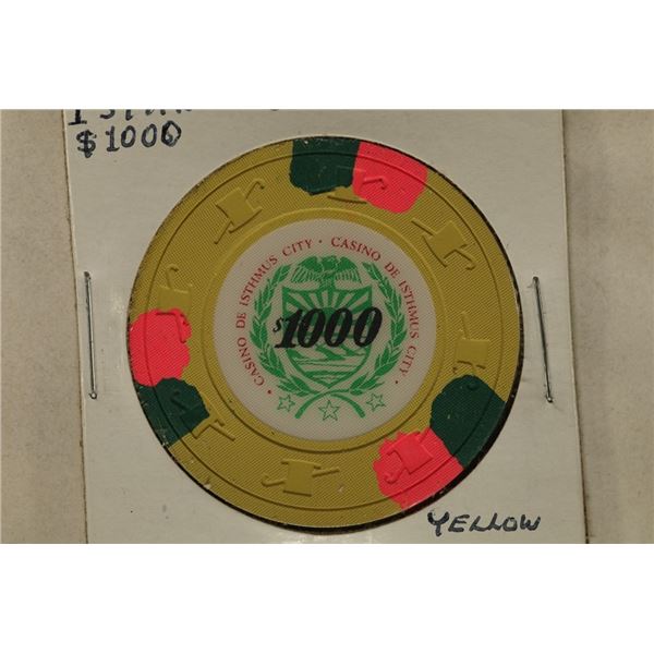 $1000 ISTHMUS CITY CLAY CASINO CHIP. ISTHMUS,
