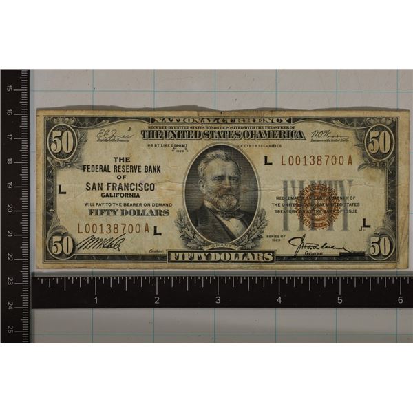 1929 TYPE 1 US $50 NATIONAL CURRENCY FR2101