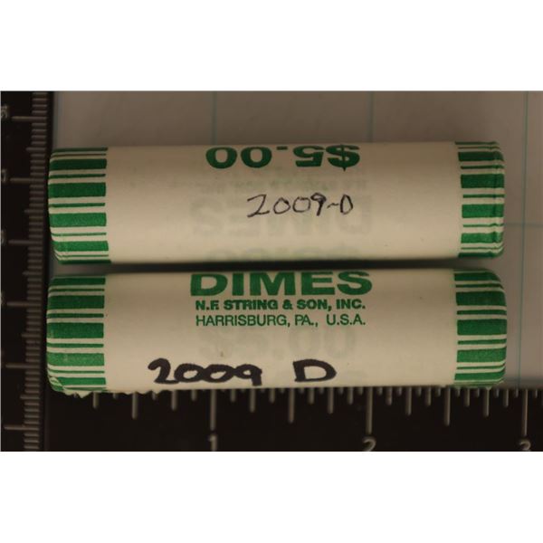 2 SOLID DATE ROLLS OF 2009-D ROOSEVELT DIMES BU