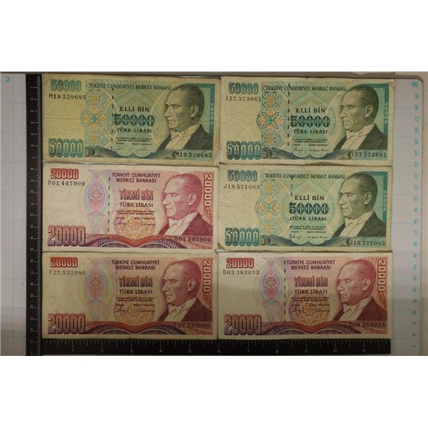 6-1970 TURKEY BILLS: 3-20,000 LIRASI & 3-50000