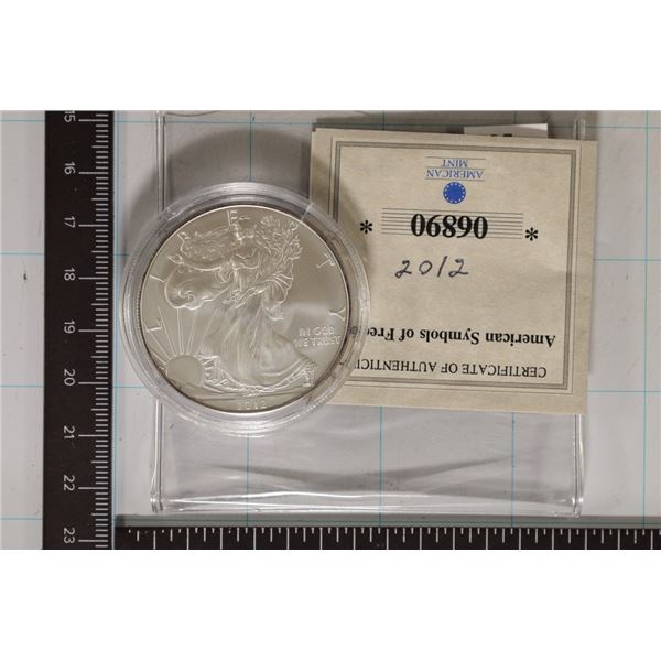 2012 AMERICAN SILVER EAGLE. BU  WITH CERTIFICATE