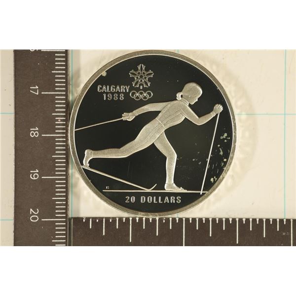 1988 CANADA SILVER $20 PF "SKIING" 1.001 OZ. ASW