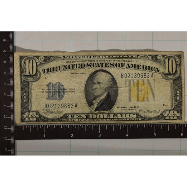 1934-A US $10 NORTH AFRICA SILVER CERTIFICATE WITH