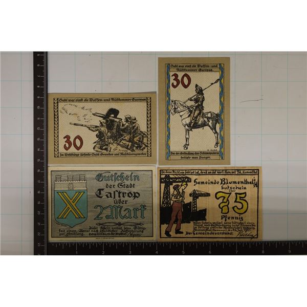 4 CRISP UNC GERMAN NOTGELDS: 1921-2 MARK, 2-30
