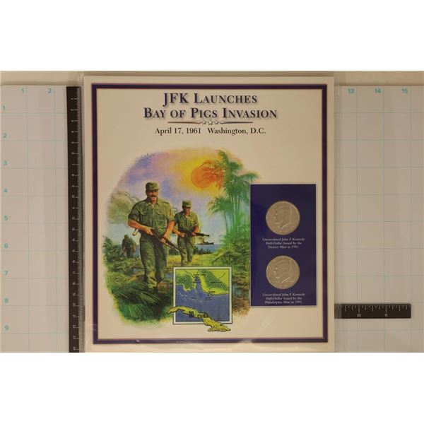 2  KENNEDY P & D HALF DOLLARS ON INFO CARDS: