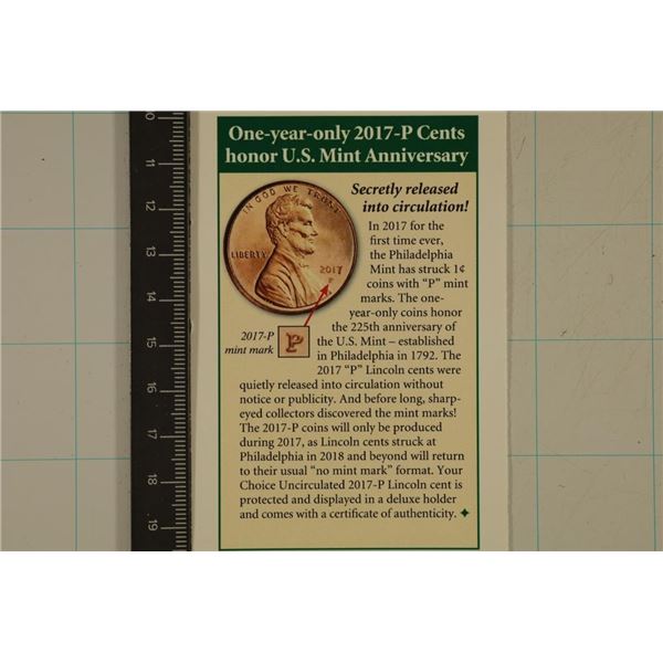 2017-P SLABBED LINCOLN CENT MS63, FIRST LINCOLN