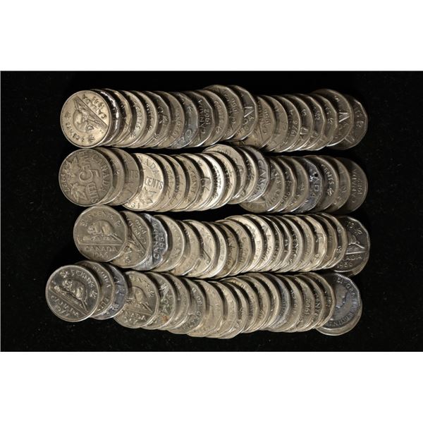 80 MIXED DATE CANADA 5 CENTS COINS: 1927-1987