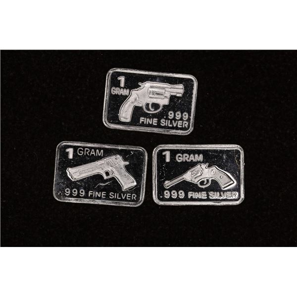 3-1 GRAM SILVER PROOF "HANDGUN" THEMED INGOTS