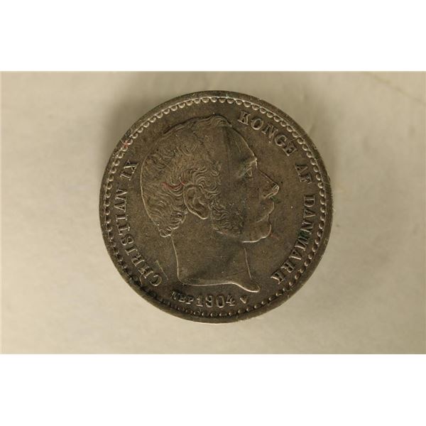 1904 DENMARK SILVER 25 ORE .0467 OZ. ASW XF