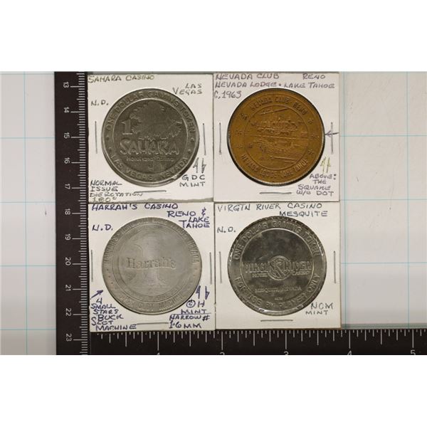 4-$1 METAL CASINO GAMING TOKENS: SAHARA, NEVADA